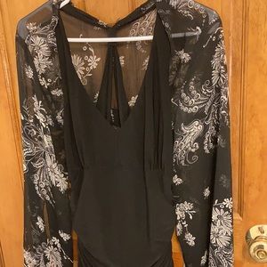 Nine West drapey LBD with sheer attached coverup
